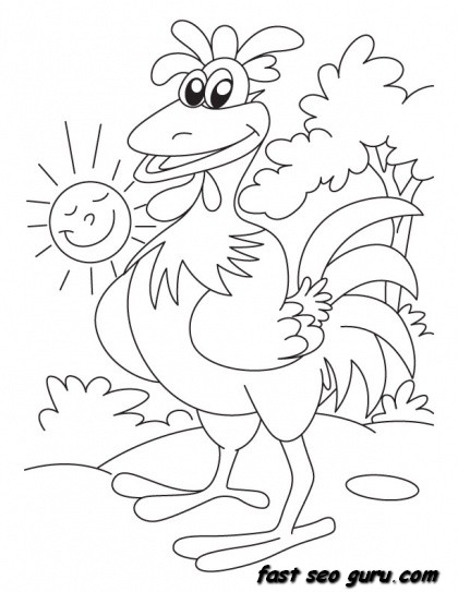 Print out Farm Happy Rooster coloring page